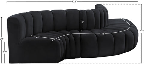 Briar Black 122 Velvet Upholstered Modular Sectional, 5-Piece
