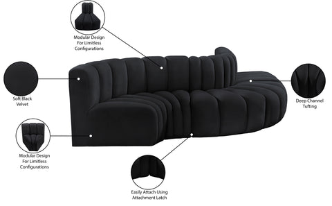 Briar Black 122 Velvet Upholstered Modular Sectional, 5-Piece