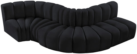 Briar Black 122 Velvet Upholstered Modular Sectional, 5-Piece