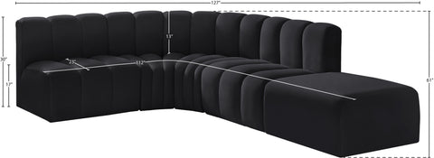 Briar Black 127 Velvet Upholstered Modular Sectional, 5-Piece