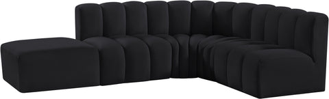 Briar Black 127 Velvet Upholstered Modular Sectional, 5-Piece