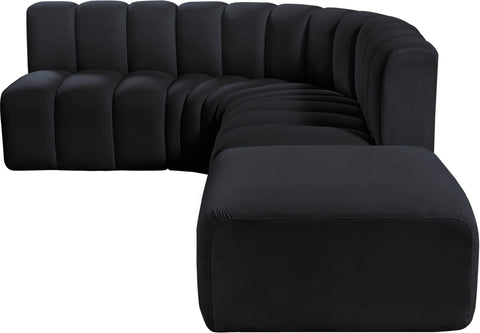 Briar Black 127 Velvet Upholstered Modular Sectional, 5-Piece