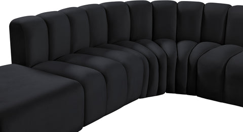 Briar Black 127 Velvet Upholstered Modular Sectional, 5-Piece