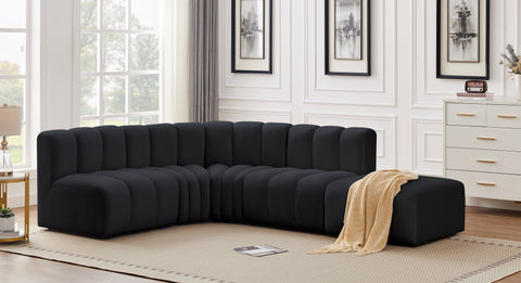 Briar Black 127 Velvet Upholstered Modular Sectional, 5-Piece