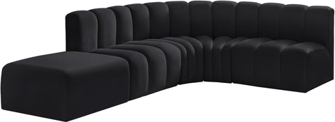 Briar Black 127 Velvet Upholstered Modular Sectional, 5-Piece