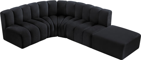 Briar Black 127 Velvet Upholstered Modular Sectional, 5-Piece