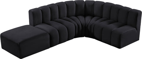 Briar Black 127 Velvet Upholstered Modular Sectional, 5-Piece