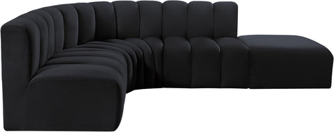 Briar Black 127 Velvet Upholstered Modular Sectional, 5-Piece