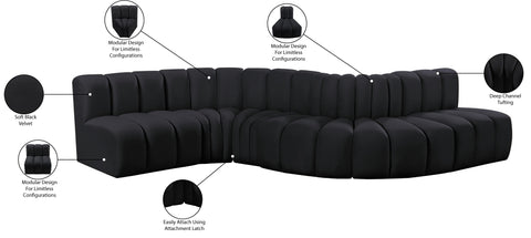 Briar Black 145 Velvet Upholstered Modular Sectional , 6-Piece (Style 1)