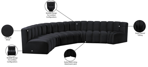 Briar Black 151 Velvet Upholstered Modular Sectional, 6-Piece