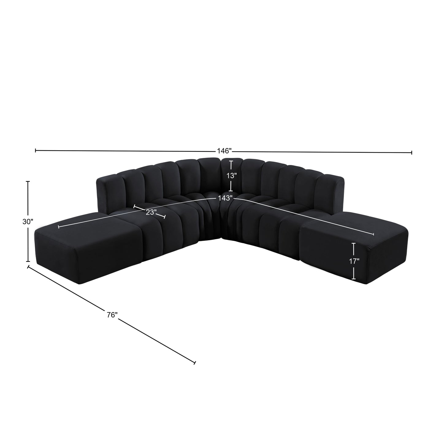 zara black velvet modular sofa s6c