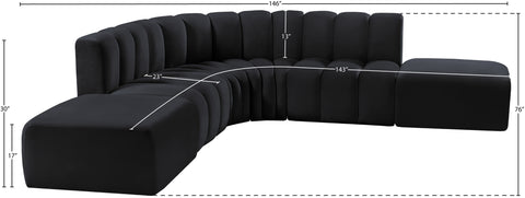 Briar Black 146 Velvet Upholstered Modular Sectional, 6-Piece