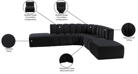 Briar Black 146 Velvet Upholstered Modular Sectional, 6-Piece