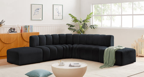 Briar Black 146 Velvet Upholstered Modular Sectional, 6-Piece