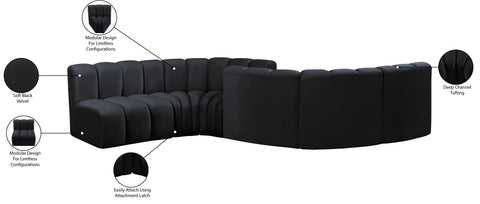 Briar Black 145 Velvet Upholstered Modular Sectional , 6-Piece (Style 2)