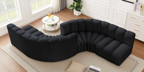 Briar Black 145 Velvet Upholstered Modular Sectional , 6-Piece (Style 2)