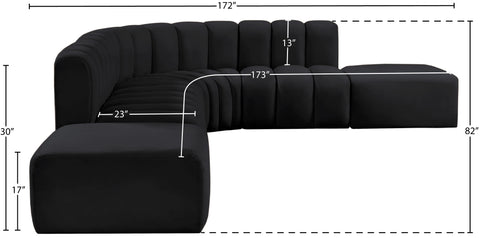 Briar Black 172 Velvet Upholstered Modular Sectional, 7-Piece