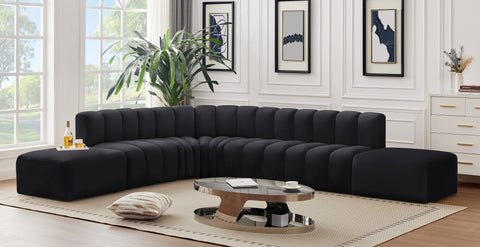 Briar Black 172 Velvet Upholstered Modular Sectional, 7-Piece