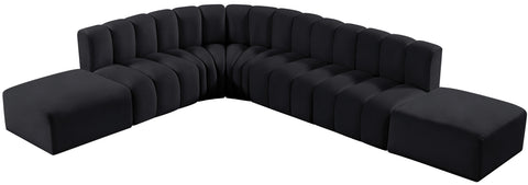 Briar Black 172 Velvet Upholstered Modular Sectional, 7-Piece