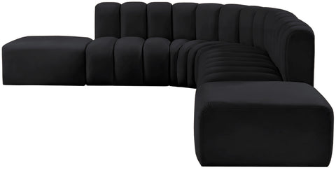 Briar Black 172 Velvet Upholstered Modular Sectional, 7-Piece