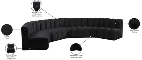 Briar Black 162 Velvet Upholstered Modular Sectional, 7-Piece