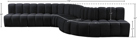 Briar Black 170 Velvet Upholstered Modular Sectional, 7-Piece