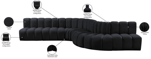 Briar Black 170 Velvet Upholstered Modular Sectional, 7-Piece