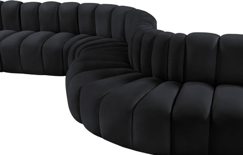Briar Black 170 Velvet Upholstered Modular Sectional, 7-Piece