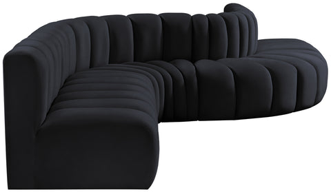 Briar Black 170 Velvet Upholstered Modular Sectional, 7-Piece