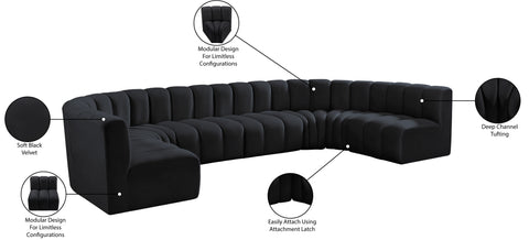 Briar Black 150 Velvet Upholstered Modular Sectional, 8-Piece