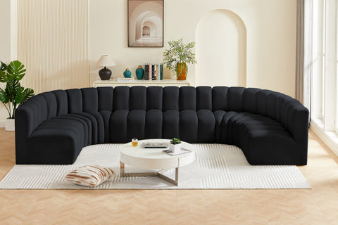 Briar Black 150 Velvet Upholstered Modular Sectional, 8-Piece