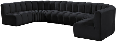 Briar Black 150 Velvet Upholstered Modular Sectional, 8-Piece