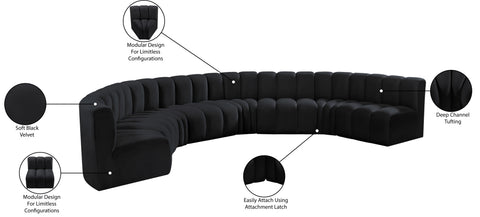 Briar Black 162 Velvet Upholstered Modular Sectional, 8-Piece