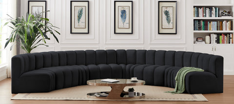 Briar Black 162 Velvet Upholstered Modular Sectional, 8-Piece