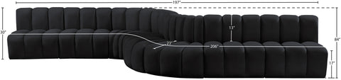 Briar Black 197 Velvet Upholstered Modular Sectional, 8-Piece