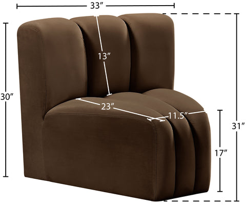Briar Brown Velvet Upholstered Modular Curved Corner Chair, 1 Piece