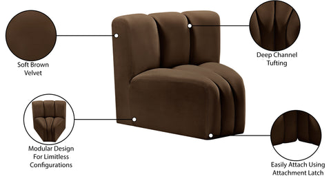 Briar Brown Velvet Upholstered Modular Curved Corner Chair, 1 Piece