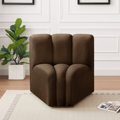 Briar Brown Velvet Upholstered Modular Curved Corner Chair, 1 Piece