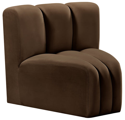 Briar Brown Velvet Upholstered Modular Curved Corner Chair, 1 Piece