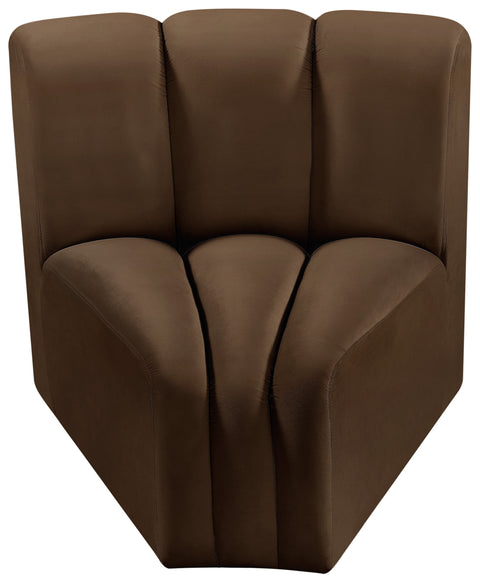 Briar Brown Velvet Upholstered Modular Curved Corner Chair, 1 Piece