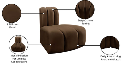 Briar Brown Velvet Upholstered Modular Reverse Corner Chair, 1 Piece
