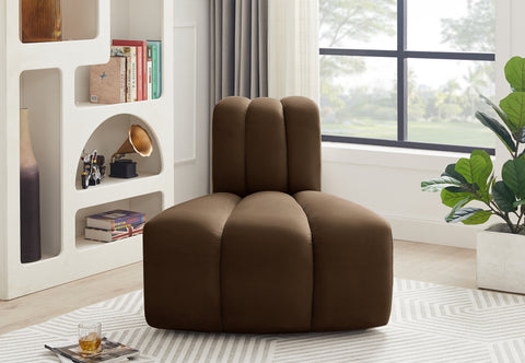 Briar Brown Velvet Upholstered Modular Reverse Corner Chair, 1 Piece