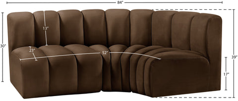 Briar Brown 84 Velvet Upholstered Modular Sectional, 3-Piece