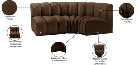 Briar Brown 84 Velvet Upholstered Modular Sectional, 3-Piece