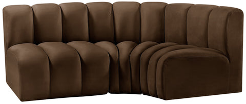 Briar Brown 84 Velvet Upholstered Modular Sectional, 3-Piece