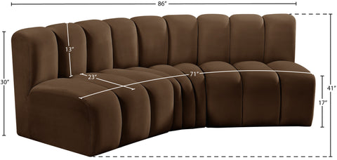Briar Brown 86 Velvet Upholstered Modular Sectional, 3-Piece