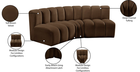 Briar Brown 86 Velvet Upholstered Modular Sectional, 3-Piece