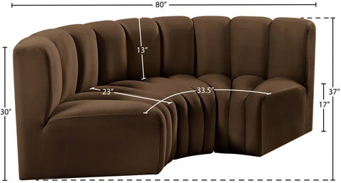 Briar Brown 80 Velvet Upholstered Modular Sectional, 3-Piece