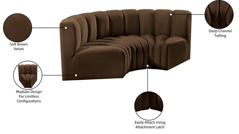 Briar Brown 80 Velvet Upholstered Modular Sectional, 3-Piece