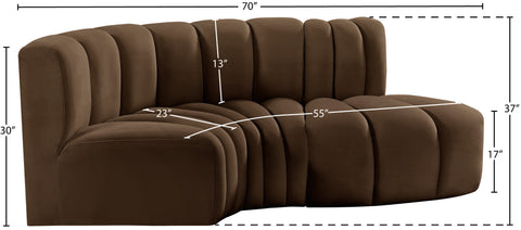 Briar Brown 70 Velvet Upholstered Modular Sectional, 3-Piece